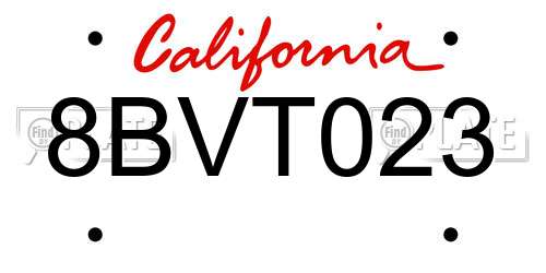 8BVT023 California License Plate