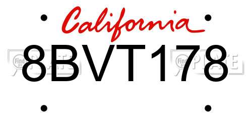 8BVT178 California License Plate