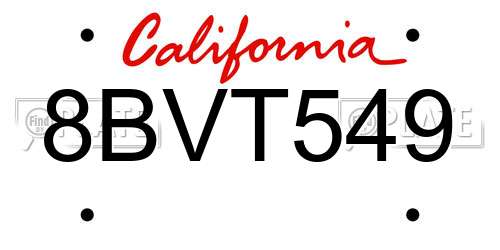 8BVT549 California License Plate