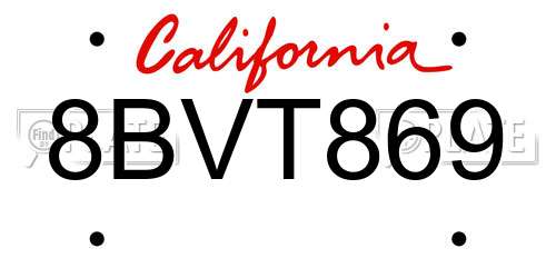 8BVT869 California License Plate