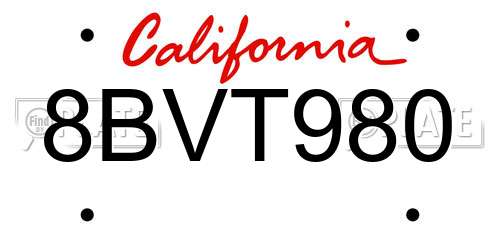 8BVT980 California License Plate