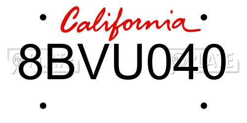 8BVU040 California License Plate