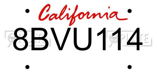 8BVU114 California License Plate