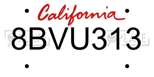 8BVU313 California License Plate