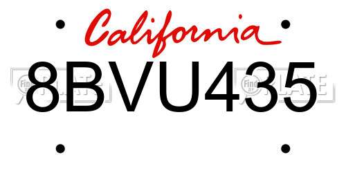 8BVU435 California License Plate