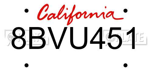 8BVU451 California License Plate