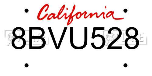 8BVU528 California License Plate