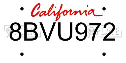 8BVU972 California License Plate