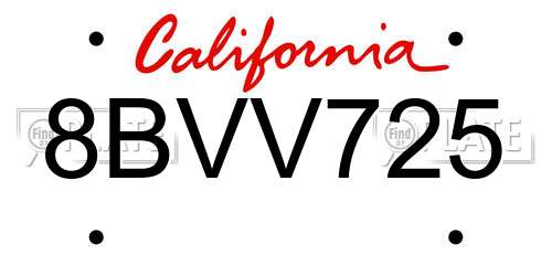 8BVV725 California License Plate