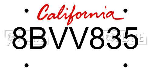 8BVV835 California License Plate