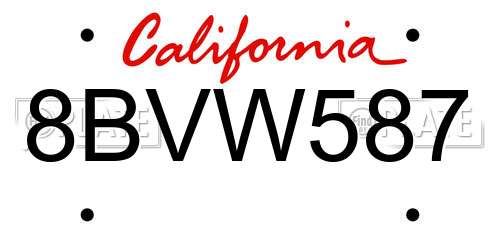8BVW587 California License Plate