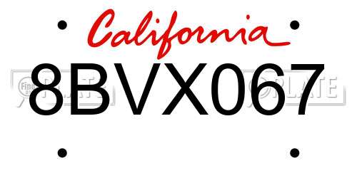 8BVX067 California License Plate