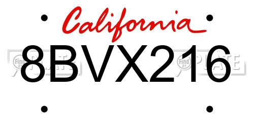 8BVX216 California License Plate