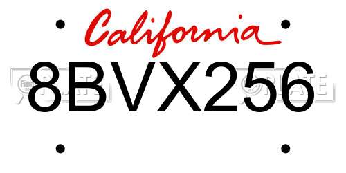 8BVX256 California License Plate
