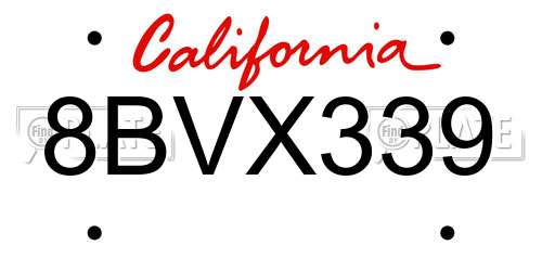 8BVX339 California License Plate