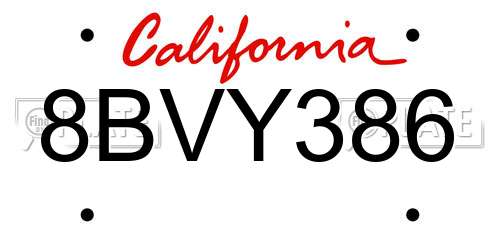 8BVY386 California License Plate