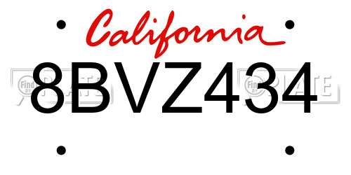 8BVZ434 California License Plate