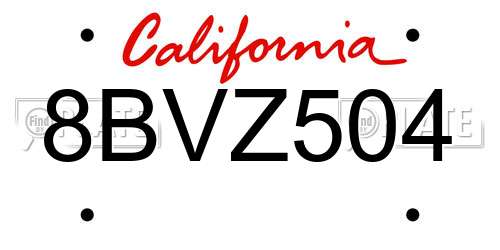 8BVZ504 California License Plate