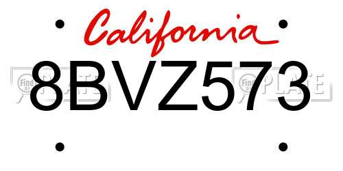 8BVZ573 California License Plate