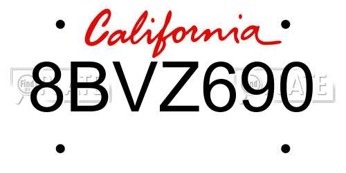 8BVZ690 California License Plate