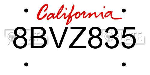 8BVZ835 California License Plate