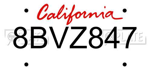 8BVZ847 California License Plate