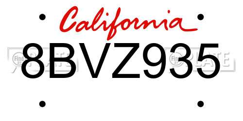 8BVZ935 California License Plate