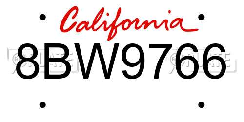 8BW9766 California License Plate