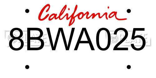 8BWA025 California License Plate