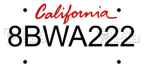 8BWA222 California License Plate