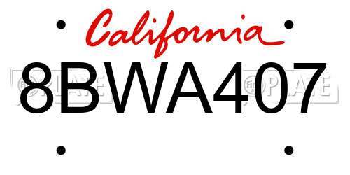 8BWA407 California License Plate