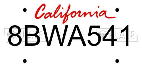 8BWA541 California License Plate