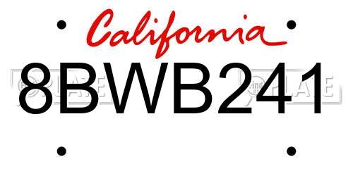 8BWB241 California License Plate