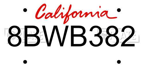 8BWB382 California License Plate
