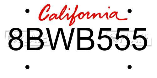 8BWB555 California License Plate
