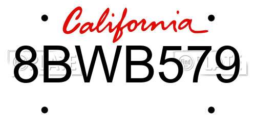 8BWB579 California License Plate