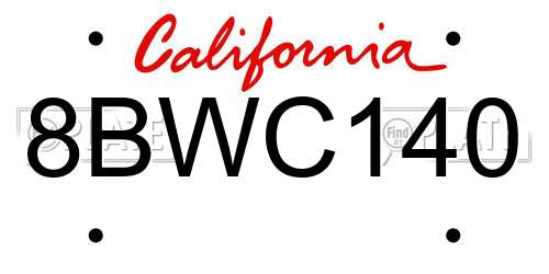 8BWC140 California License Plate