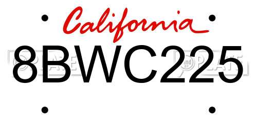 8BWC225 California License Plate