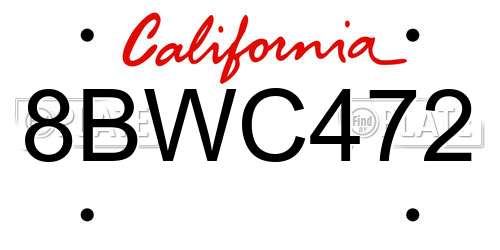 8BWC472 California License Plate