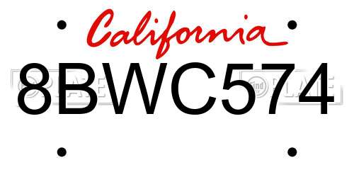 8BWC574 California License Plate