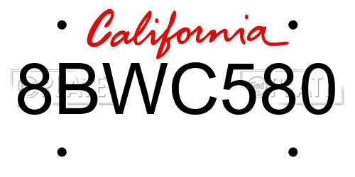8BWC580 California License Plate