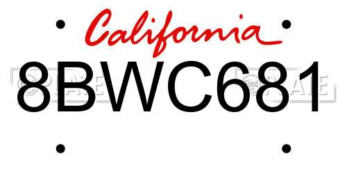 8BWC681 California License Plate