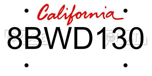 8BWD130 California License Plate