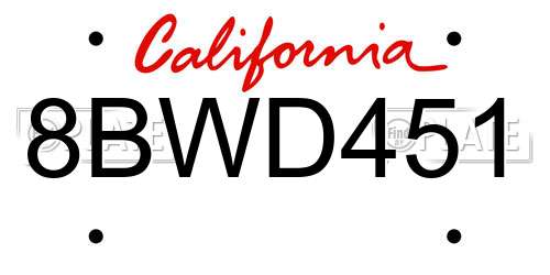 8BWD451 California License Plate