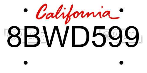 8BWD599 California License Plate