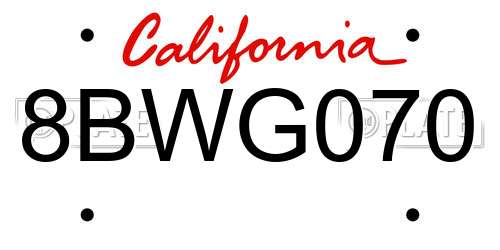 8BWG070 California License Plate