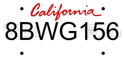 8BWG156 California License Plate