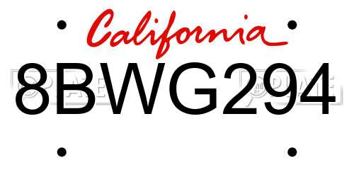 8BWG294 California License Plate