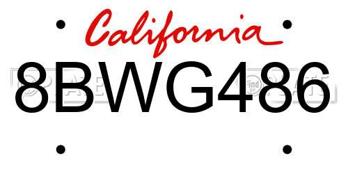 8BWG486 California License Plate