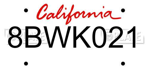 8BWK021 California License Plate